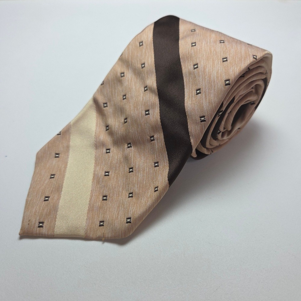 Vintage JCPenney 1970's 70s Contemporary Mens Tie Tan Brown Striped Geometric